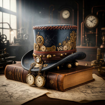 sombrero, sombrero steampunk, sombrero de copa, steampunk, accesorios, moda, moda steampunk, reloj, relojes, engranajes, mecanismo, mec&aacute;nico, relojer&iacute;a, maquinaria, cobre, lat&oacute;n, cuero, vintage, retro