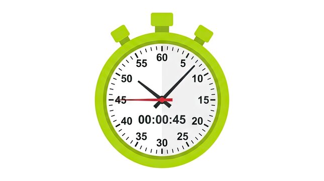 Green analog stopwatch showing forty five seconds.