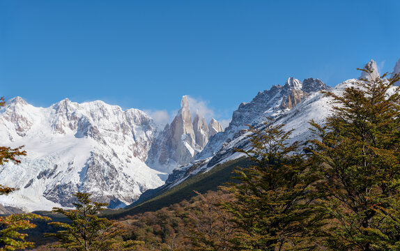 a shot of cerro torre from cerro torre lookout in los glaciares national park of patagonian argentina