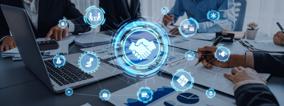 Business concept icons showing mergers and acquisitions, partnership, investment, and growth. mergers and acquisitions creates synergy, supports expansion, and drives corporate value. Entice