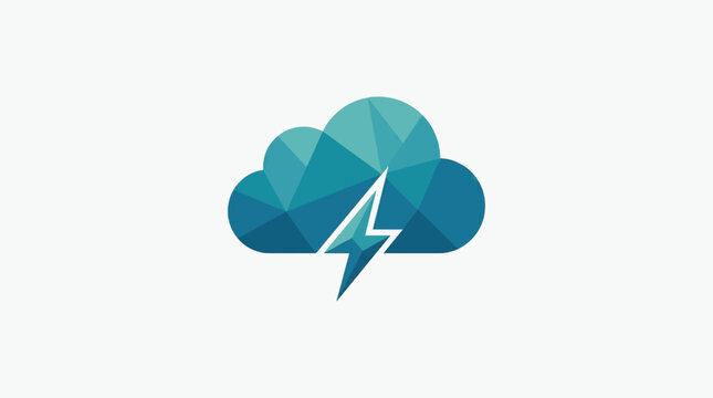 Vector cloud lightning icons. Includes geometric, line, and gradient designs in blue and teal colors. Perfect for cloud computing, technology, power, energy, fast data, innovation, and IT se