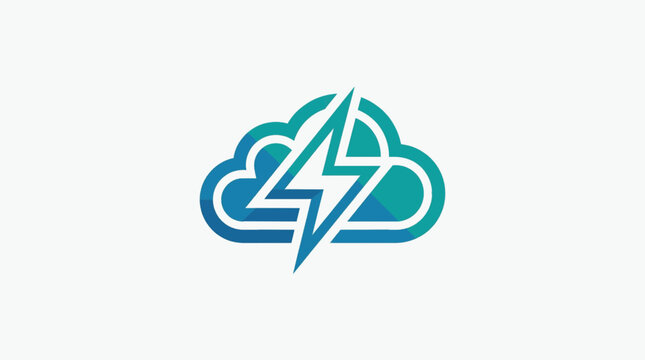 Vector cloud lightning icons. Includes geometric, line, and gradient designs in blue and teal colors. Perfect for cloud computing, technology, power, energy, fast data, innovation, and IT se