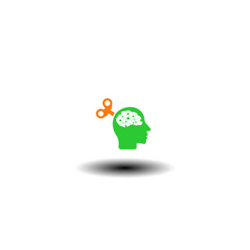 Vector illustration of head with brain and starting key. Symbol of CFS Chronic Fatigue Syndrome.