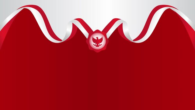 Patriotic background featuring elegant red and white wavy ribbon decorations with a Garuda emblem decoration Looping Animation Background
