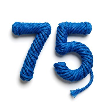 Blue rope number 75 on white background for creative design