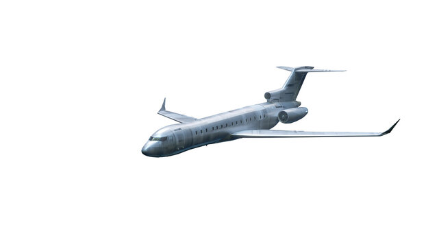 Dark Commercial Airplane Flying Bottom View Isolated on White Background &mdash; 3D Render