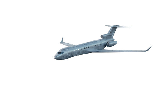 Dark Commercial Airplane Flying Bottom View Isolated on White Background &mdash; 3D Render
