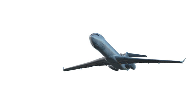 Dark Commercial Airplane Flying Bottom View Isolated on White Background &mdash; 3D Render