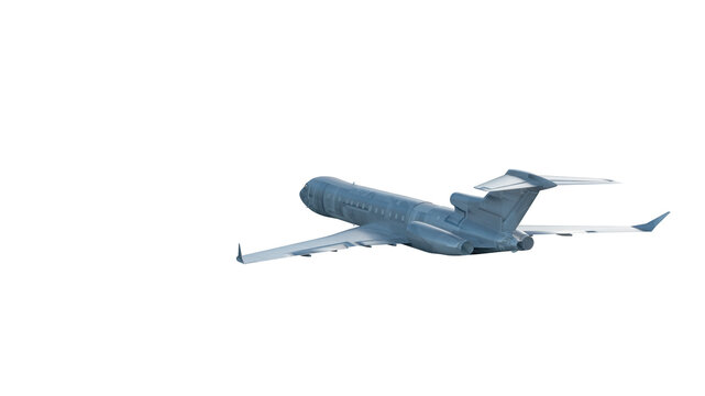 Dark Commercial Airplane Flying Bottom View Isolated on White Background &mdash; 3D Render