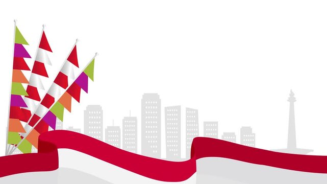 81st Indonesia Independence Day Animation Greeting Banner with City Skyline Illustration
