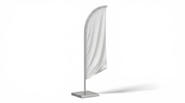 Blank white promotional feather flag on stand with shadow