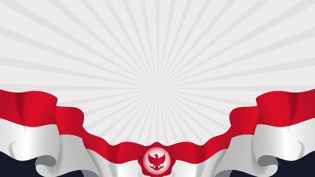 Indonesia Independence Day Banner with Wavy Flag and Eagle Emblem Background