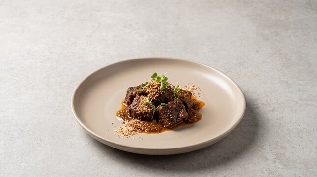 Modern rendang presentation designed for food advertising, restaurant branding, packaging concepts, menu layouts, and commercial culinary campaigns.