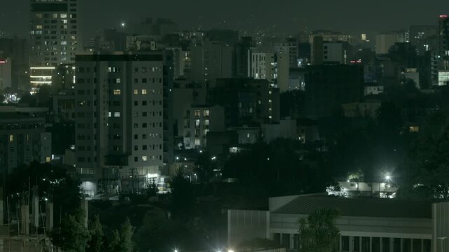 High angle view of the city of Addis Ababa, Ethiopia at night.