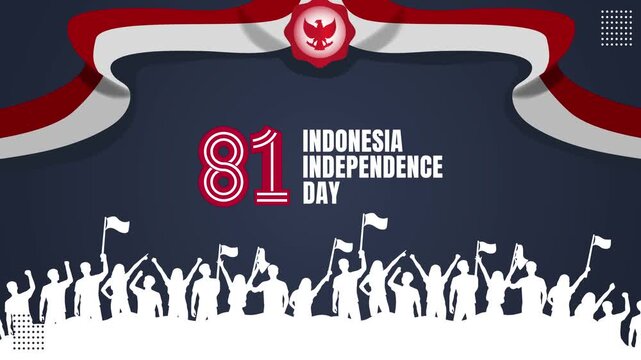 81st Indonesia Independence Day Celebration Banner with Crowd Silhouette Looping Animation