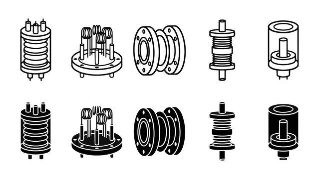 Vacuum Hardware Line and Solid Icon Pack For Web Interface | pumping, extreme, getter, flange, pressure - Premium and Editable Vector Icon Collection