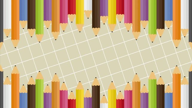Back to School Animation Background with Colorful Pencil Border