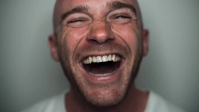 Portrait of man laughing with teeth showing.