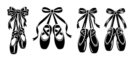 Elegant Ballet Pointe Shoes, Decorative Ribbon Bows Classic Ballet Pointe Shoe  © Vectora