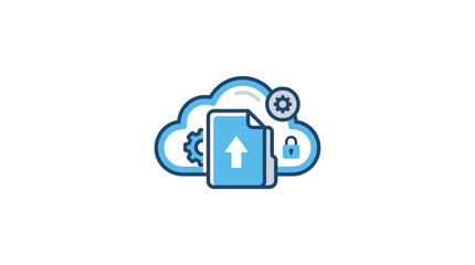 Obraz premium Cloud file upload icon with lock and gear.