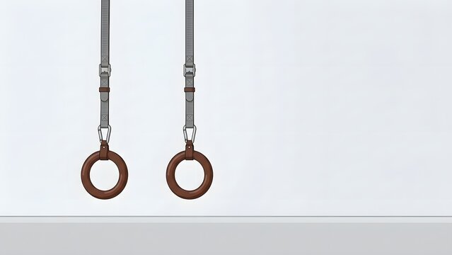Gymnastic rings with adjustable straps suspended from a white background