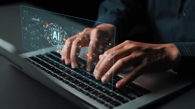 AI neural network and data processing system visualizing artificial intelligence with brain structure, chip, and connected data blocks for computation and learning Marrow