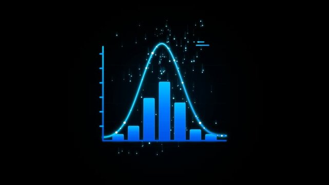 Blue Statistical Distribution Chart with Bars and Curve