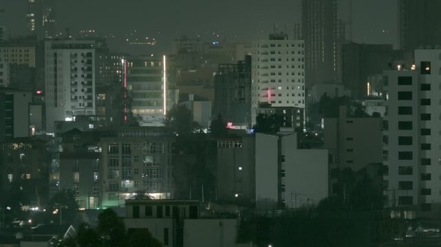 High angle view of the modern city of Addis Ababa, Ethiopia at night.