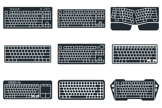 Mechanical and ergonomic computer keyboard layout icons.