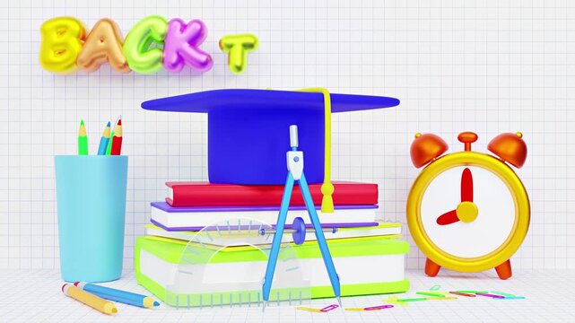 Back to School 3D Render with Education Elements