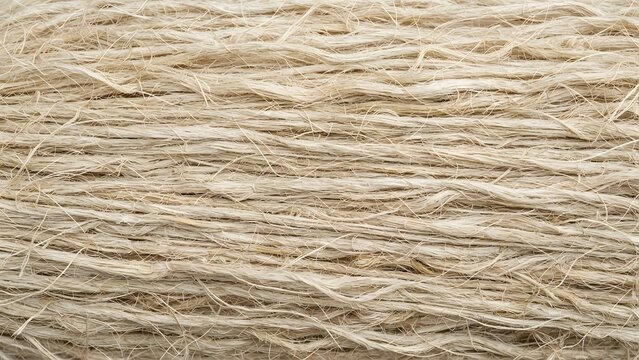 Close-up texture of natural beige hemp twine, showing the intertwined fibers and rough surface.