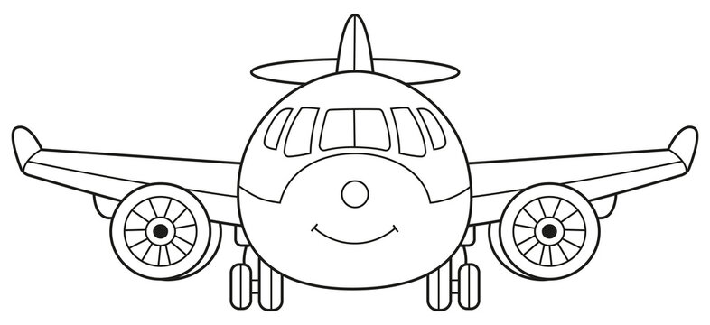 Illustration d'avion de dessin anim&eacute;, contour dessin&eacute; &agrave; la main, style gribouillage, &agrave; colorier pour enfants
