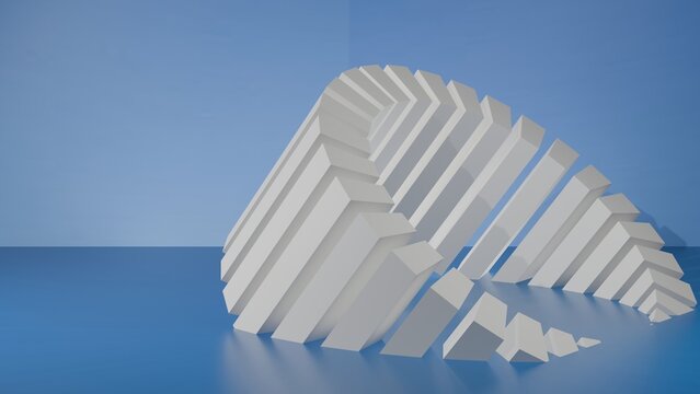 Abstract 3D Render White Geometric Arch Structure on Blue Studio Background