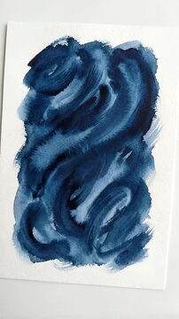 Indigo Watercolor Swirl Brush Strokes Hand Painted on Textured Paper