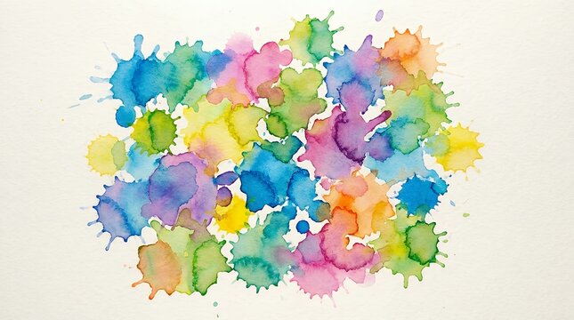 Multi Color Watercolor Splatters and Organic Liquid Ink Pigment Blots Arranged in a Creative Decorative Collection watercolor blot splatter stain ink pigment paint color colorful bright vibrant