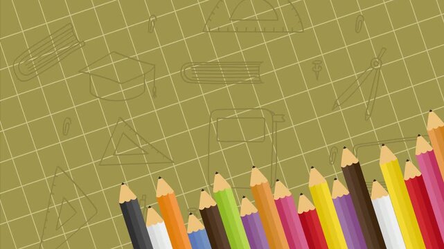 Back to School Background with Colorful Pencil Border and Education Doodle Pattern Looping Animation Background