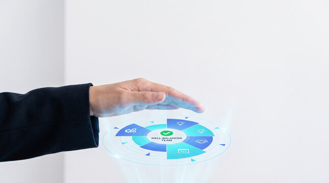 Hand hovering over a futuristic holographic interface displaying microlearning analytics data visualization chart for modern corporate training and digital education technology.