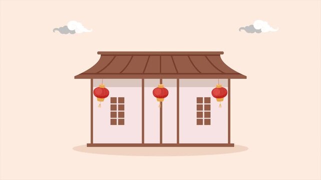 Traditional Korean temple with cultural architecture. Korean Culture concept. Full length Icon animation illustration. High quality&nbsp;4k&nbsp;footage