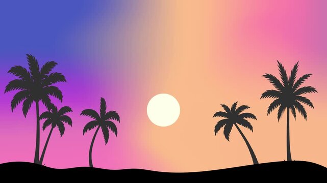 Tropical Palm Tree Silhouette Sunset Landscape Background Looping Animation Background