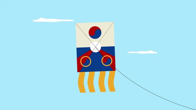 Traditional Korean Yeon kite. Korean Culture concept. Full length Icon animation illustration. High quality&nbsp;4k&nbsp;footage