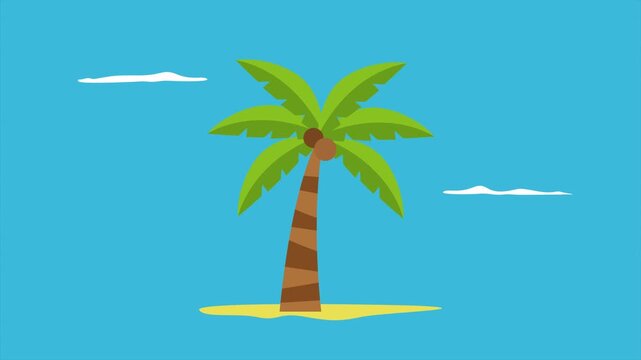 Palm tree growing beside peaceful ocean. Tree concept. Full length Icon animation illustration. High quality&nbsp;4k&nbsp;footage