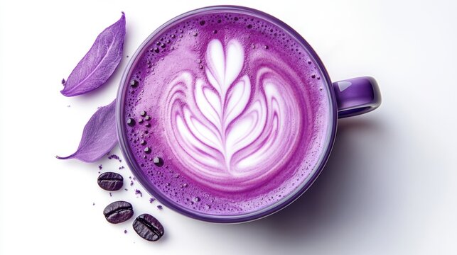 Young woman hand holding Ube drink in glass,bubble tea,biba tea,smoothie,ube latte,PopularTrendy Purple Coffee Shop,plant based recipes,sweet potato,superfood,menu banner,Healthy,wellness concept.