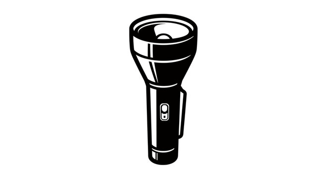 Black handheld flashlight with cylindrical body and button switch for portable night illumination.
