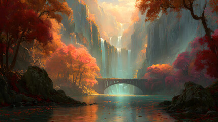 Fototapeta premium Autumn Secret Rainbow Waterfall