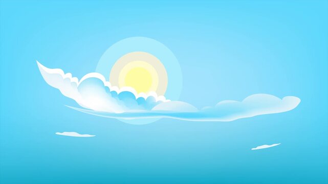 Sunrise glowing above peaceful blue horizon. Blue Sky concept. Full length Icon animation illustration. High quality&nbsp;4k&nbsp;footage