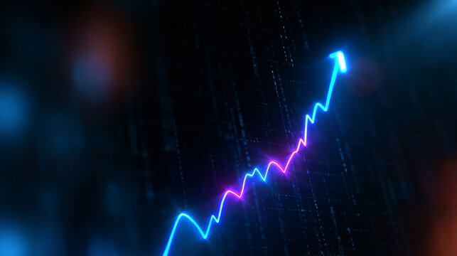 Glowing Upward Stock Market Graph Indicating Financial Growth