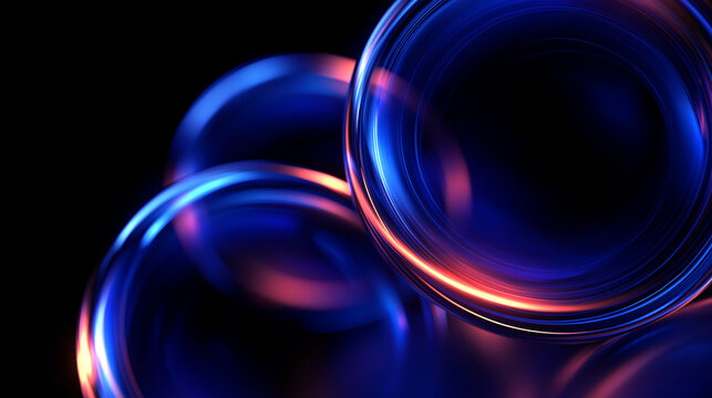 Abstract Glowing Neon Rings on Dark Tech Background