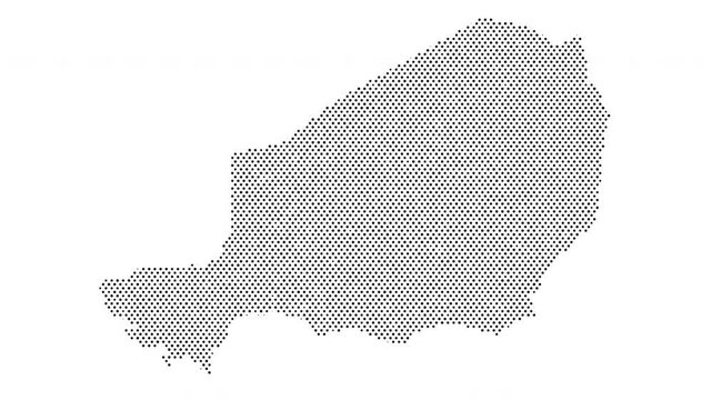 Niger map from particles, dots. Digital silhouette. Abstract animation background.