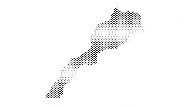 Morocco map from particles, dots. Digital silhouette. Abstract animation background.