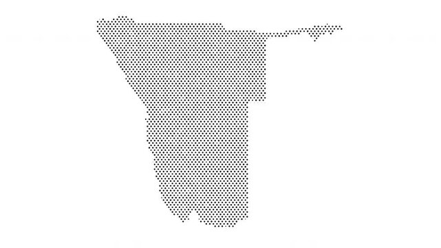 Namibia map from particles, dots. Digital silhouette. Abstract animation background.